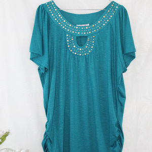 Lena Bling Peek Blouse Ruched Sides Vibrant Color